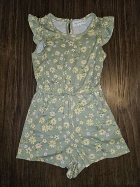 btween Sage Green Floral Romper with Flutter Sleeves